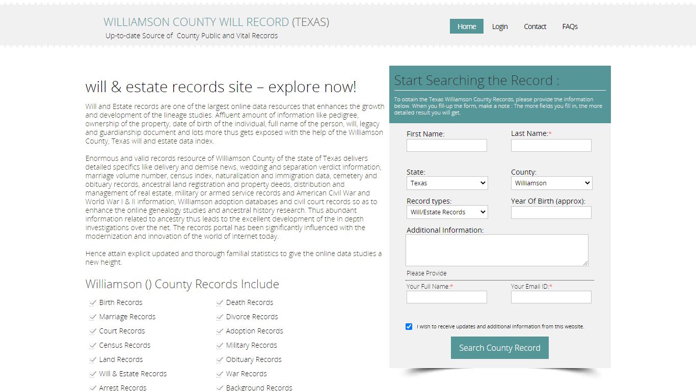 Williamson County, Texas Public Will & Estate Records Index